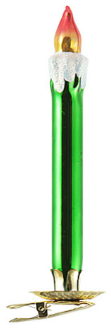 Green Candle With Clip Attachment Ornament
