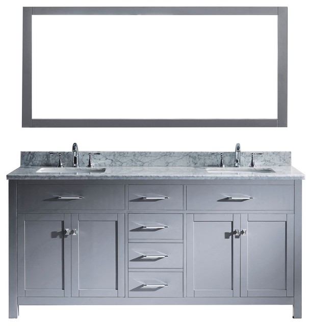 72" Double Bathroom Vanity, Gray, Square Sink, No Faucet