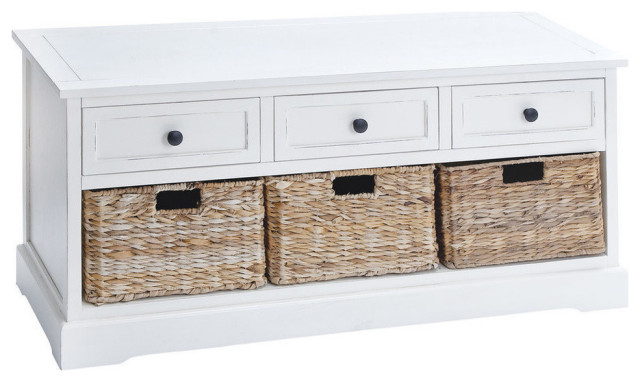 Wood Basket Cabinet, Blue Gray, White