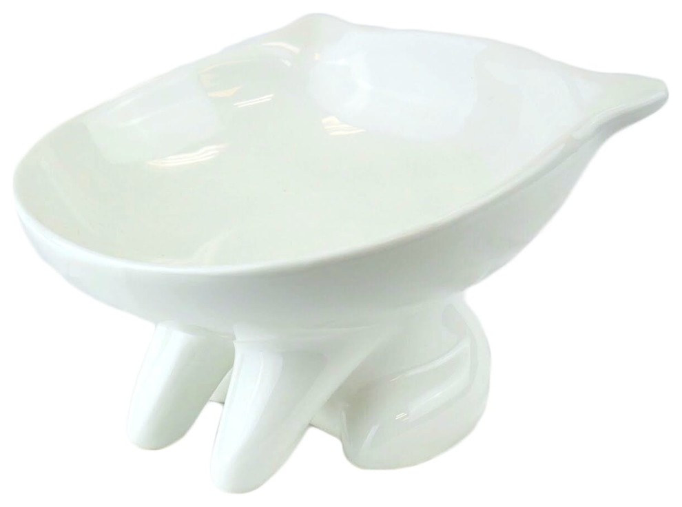 Ceramic Raised Pet Food Bowl, White