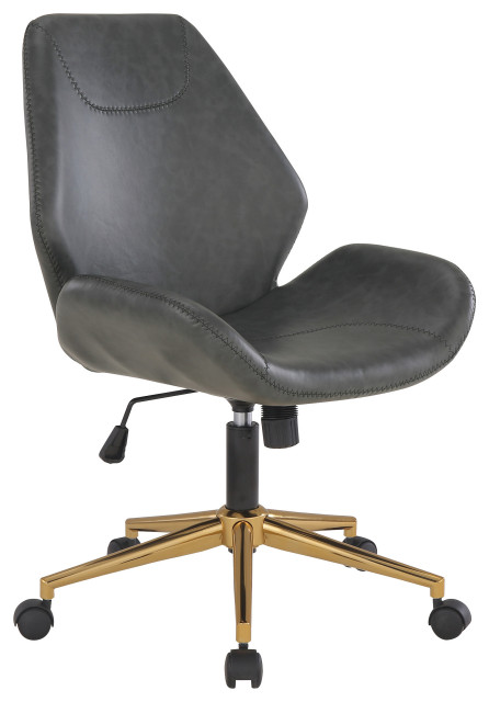 Reseda Office Chair, Black Faux Leather With Gold Base