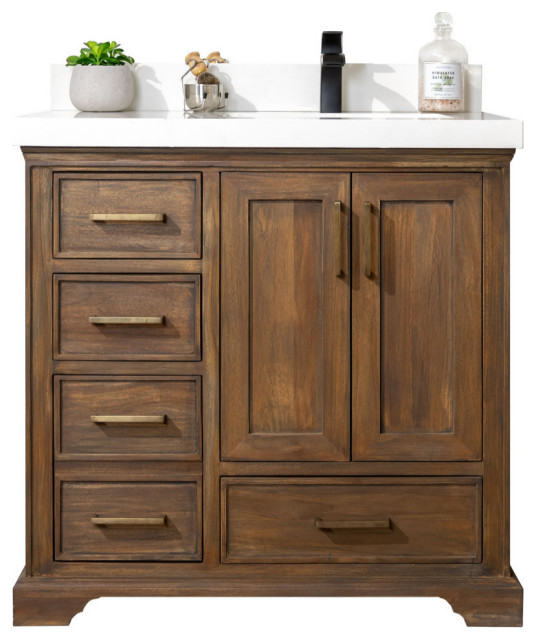 Charlotte Teak Wood Bathroom Vanity Set Distressed Gray 36 Right White