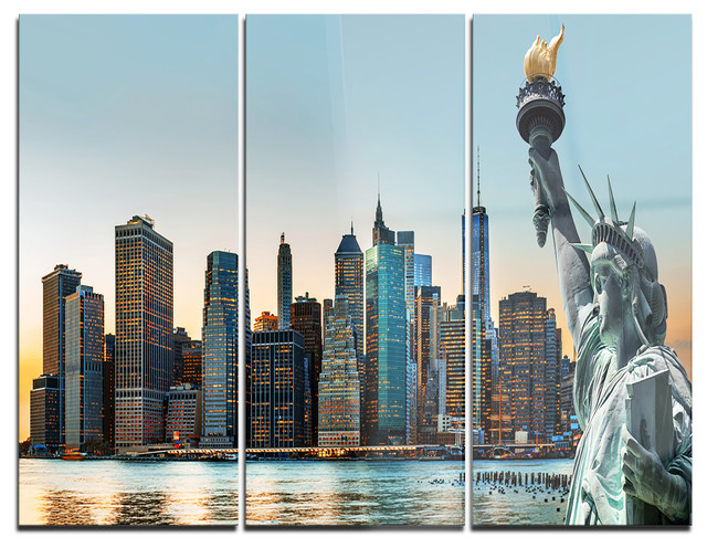 "New York City Skyline Panorama" Photo Metal Wall Art, 3 Panels, 36"x28