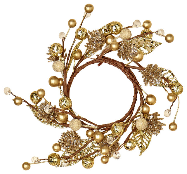 3.5" Beaded Glitter Gold Berry Candle Ring Candleholders by WORTH