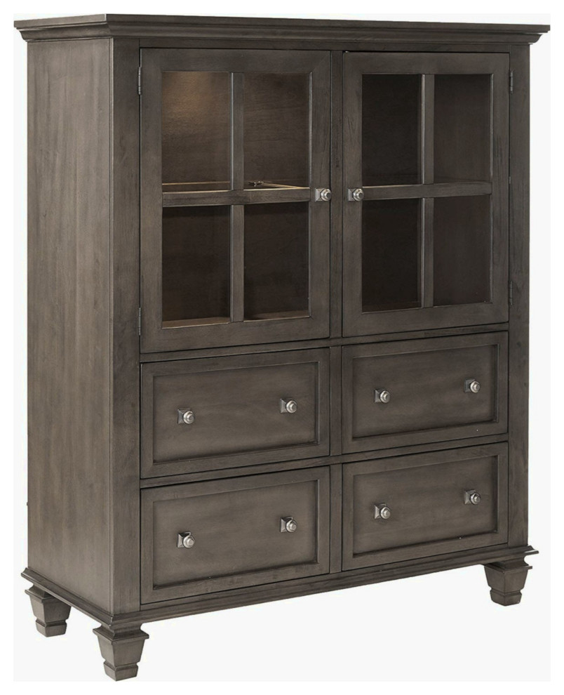 Sunset Trading Shades of Gray Lighted China Cabinet, Four Large Drawers