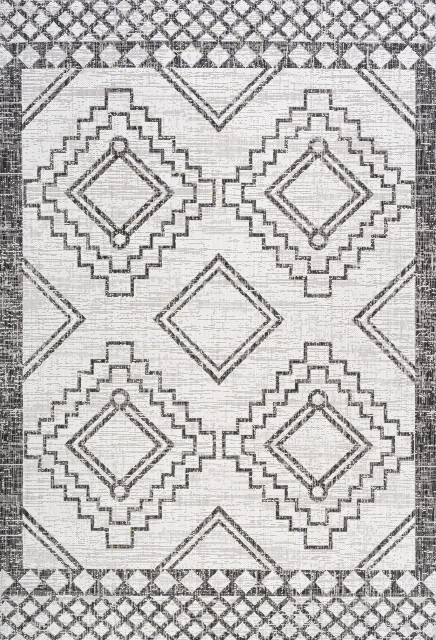 Marokko Diamond Tribal Indoor/Outdoor Rug, Ivory/Black, 8'x10'