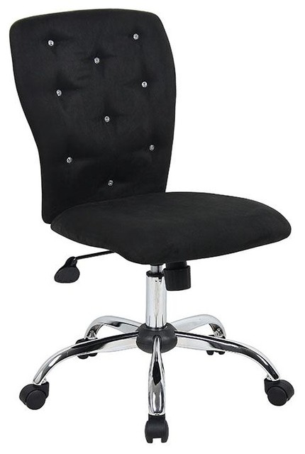 Black Microfiber Office Chair With Crystal Button Tufting