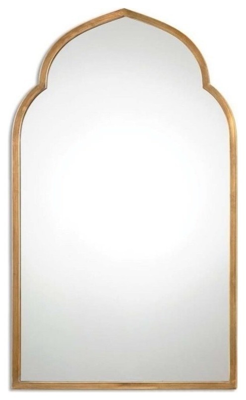 Beaumont Lane Antique Arch Metal Wall Mirror in Gold