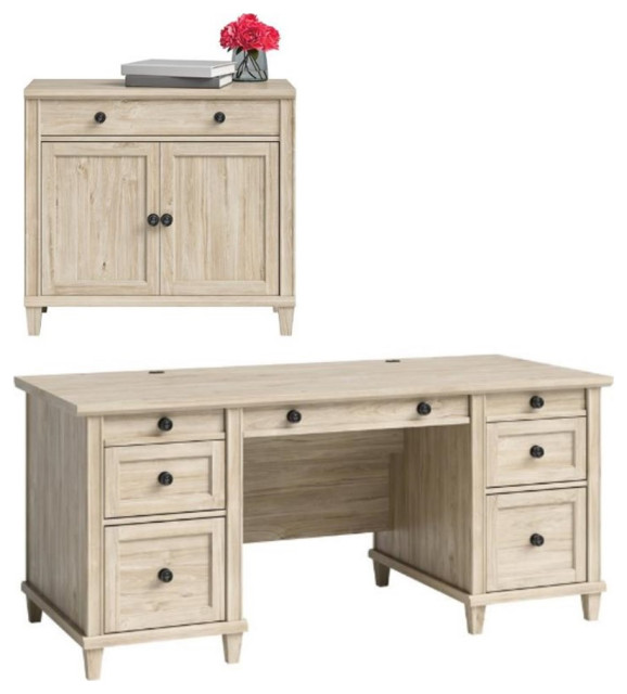 Home Square 2Piece Set with Executive Desk & Library Base in Chalk Oak Transitional Desks
