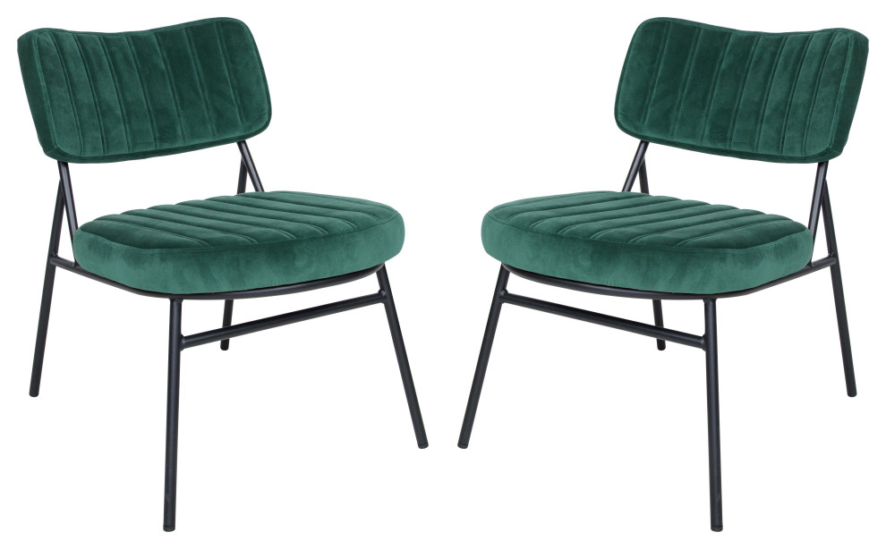 Marilane Velvet Accent Chair, Metal Frame Set of 2, Emerald Green