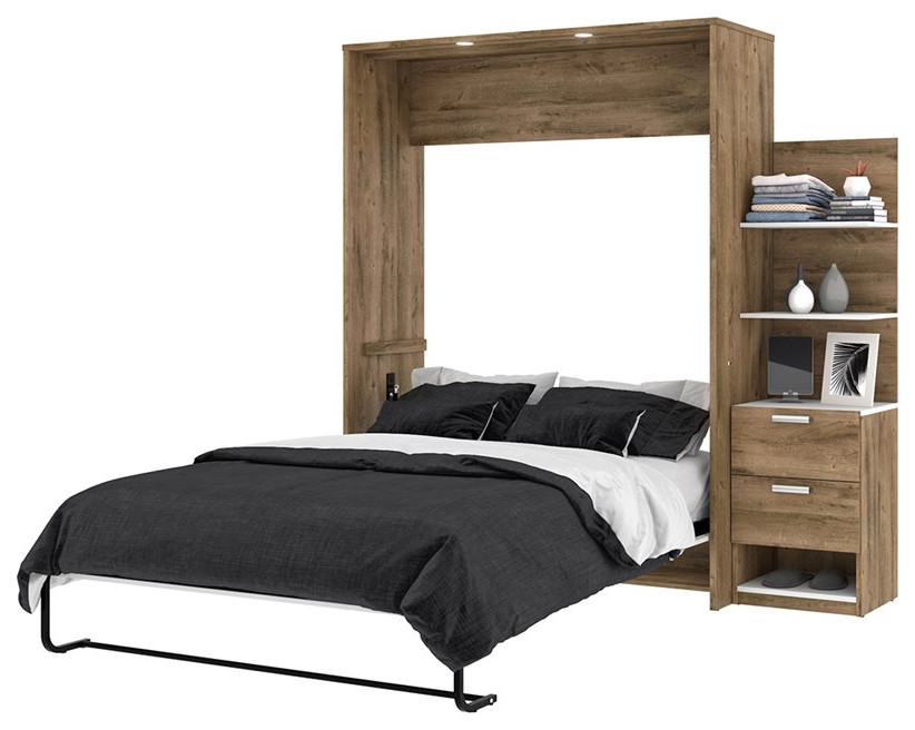 Cielo Full Murphy Bed with Nightstand in Rustic Brown/White ...