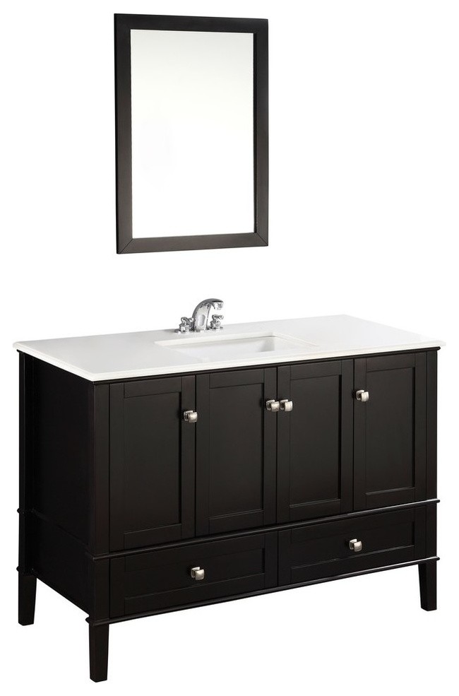 Chelsea Contemporary Bath Vanity, Black, White Engineered Quartz Marble ...