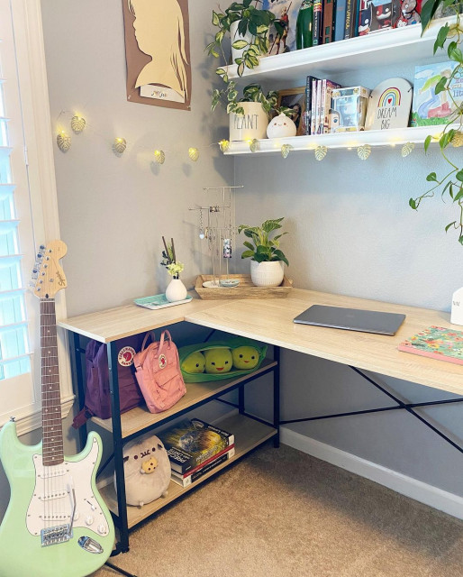 Houzz Furniture L Shaped Home Office Desk with Short Side Modern