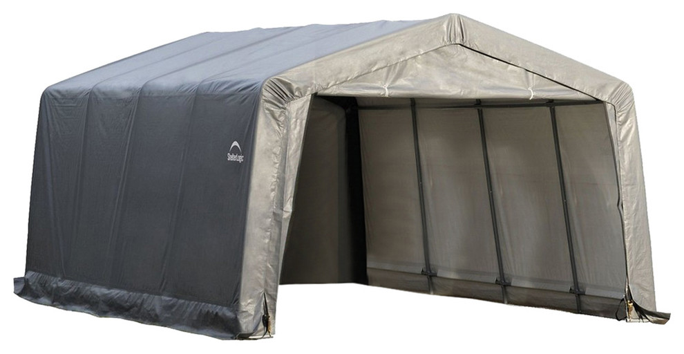 12'x16'x8' Peak Style Shelter, 1-3/8" 5-Rib Frame, Gray Cover