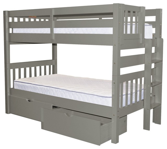 Bedz King Bunk Beds Twin Over Twin End Ladder And 2 Bed Drawers