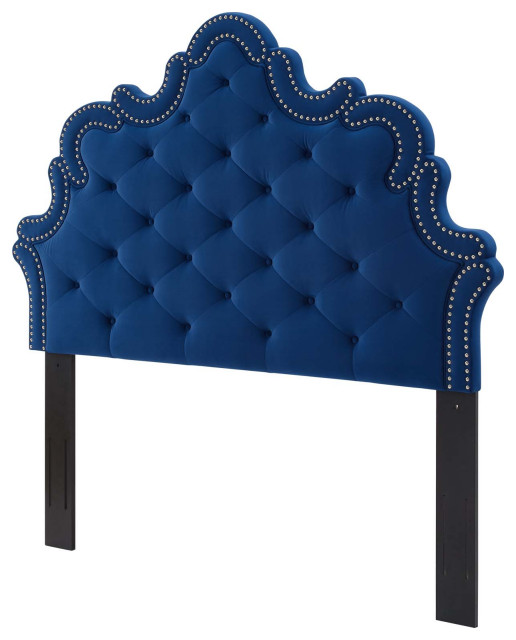 Tufted Headboard, Nailhead, Twin, Charcoal Velvet, Modern