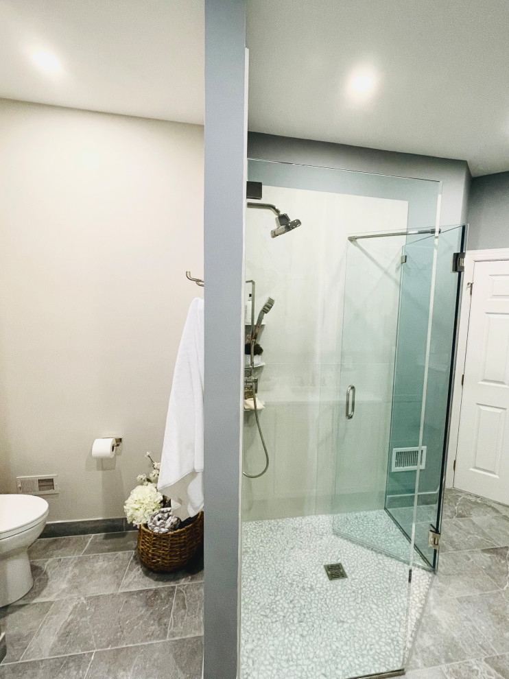 We opened up the previously enclosed toilet room by removing the door and wall, 