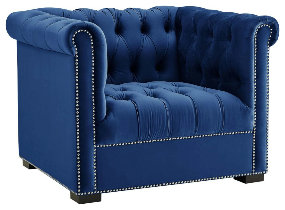 Rohan Midnight Blue Performance Velvet Armchair Contemporary