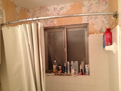 Master bath dated,small;peeling wallpaper broken tile attic expansion?
