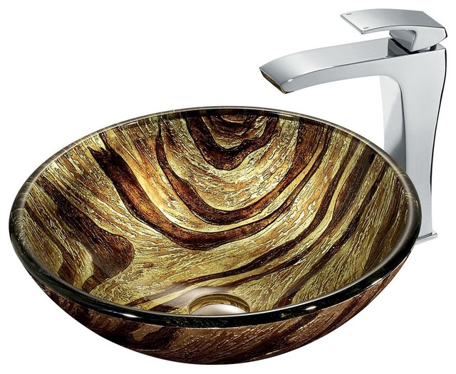 Zebra Vessel Sink in Multicolor with Chrome Faucet
