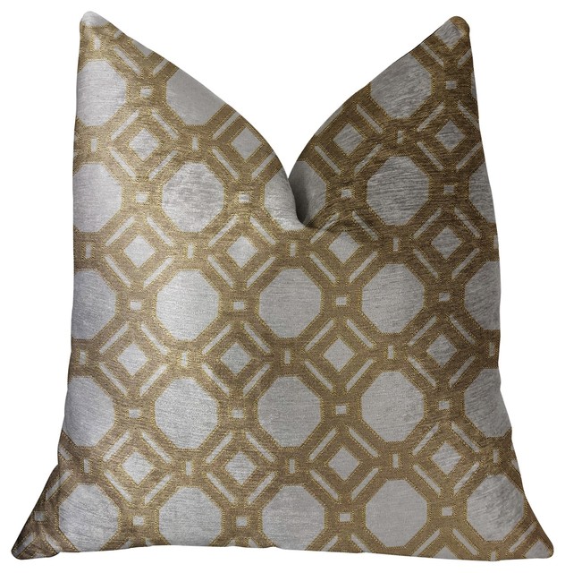 Medallion Eclipse Beige and Gray Luxury Throw Pillow, 18"x18"