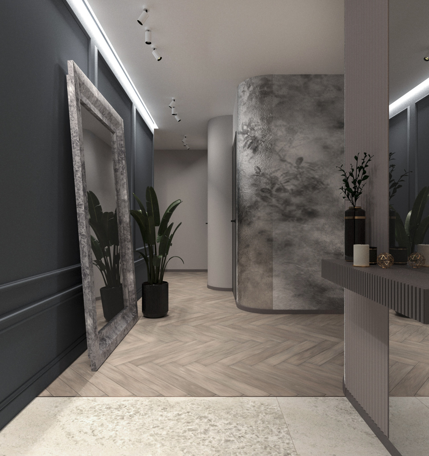 Просторная квартира в синими стенами