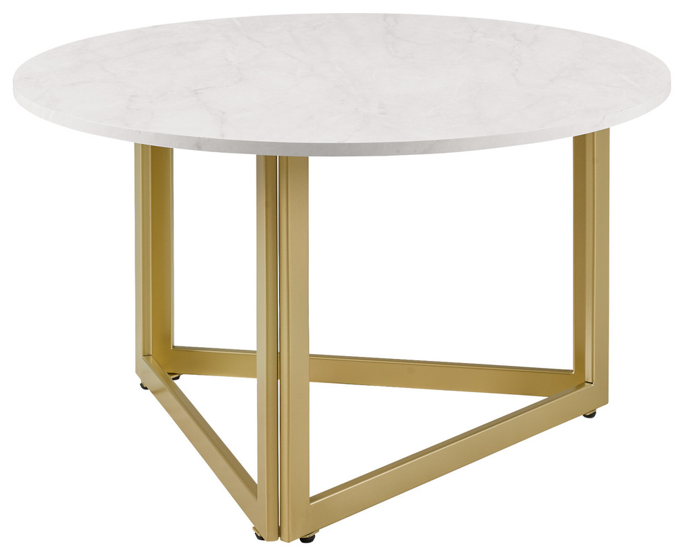 32 Modern Metal Base Round Coffee Table White Faux Marble Contemporary Coffee Tables By Walker Edison