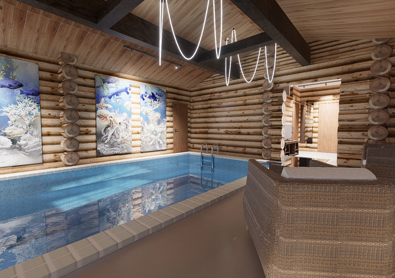 Дизайн бассейна в деревянном доме