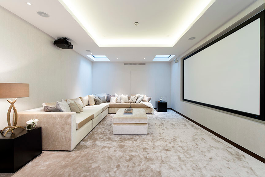 This is an example of a contemporary home theatre in London.