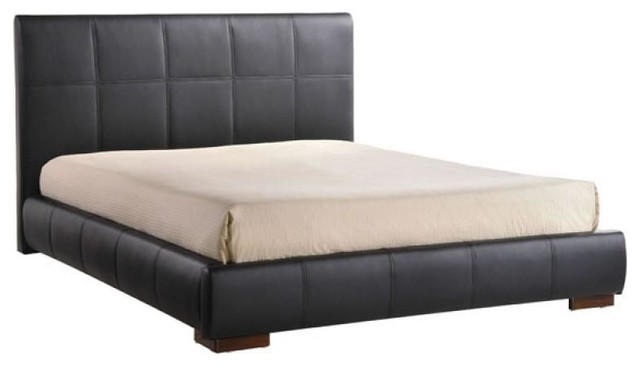 Annie Black Leather Bed Transitional, Black Leather Queen Bed Frame