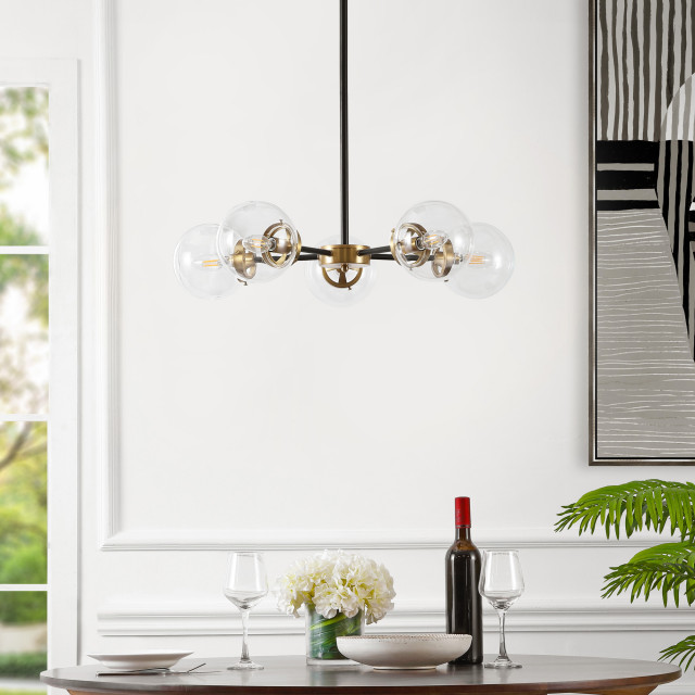 5-Light Modern Sputnik Chandelier With Glass Globe Shades - Midcentury ...