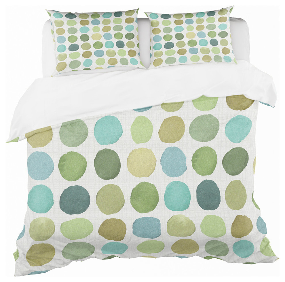 Geometric Green Circle I Geometric Duvet Cover Set, Twin + 1 Sham