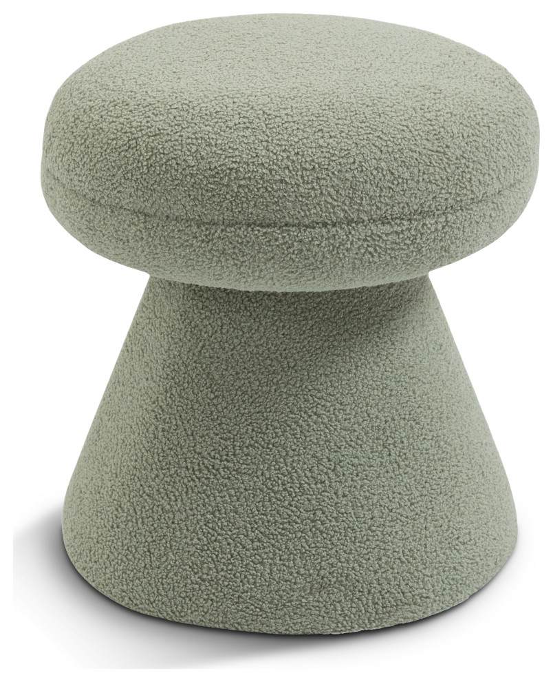 Drum Faux Shearling Teddy Fabric Upholstered Ottoman/Stool, Mint