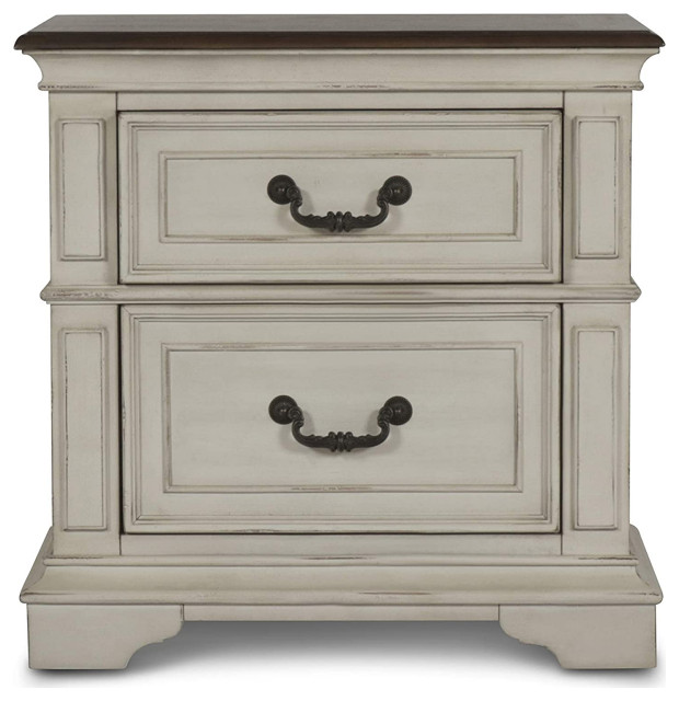 Traditional Nightstand Poplar Wood, Antique White Side Table With Drawer