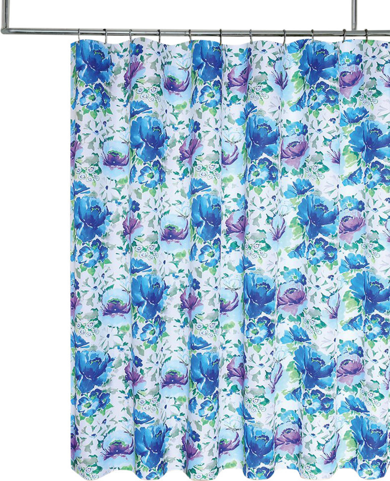 Chloe Bright Blue Purple Fabric Shower Curtain, Watercolor Flower Print