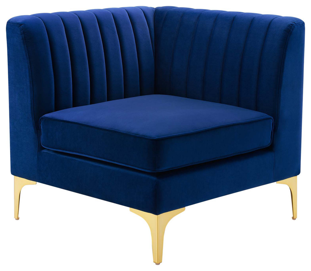 Triumph Channel Tufted Performance Velvet Sectional Sofa Corner Chair