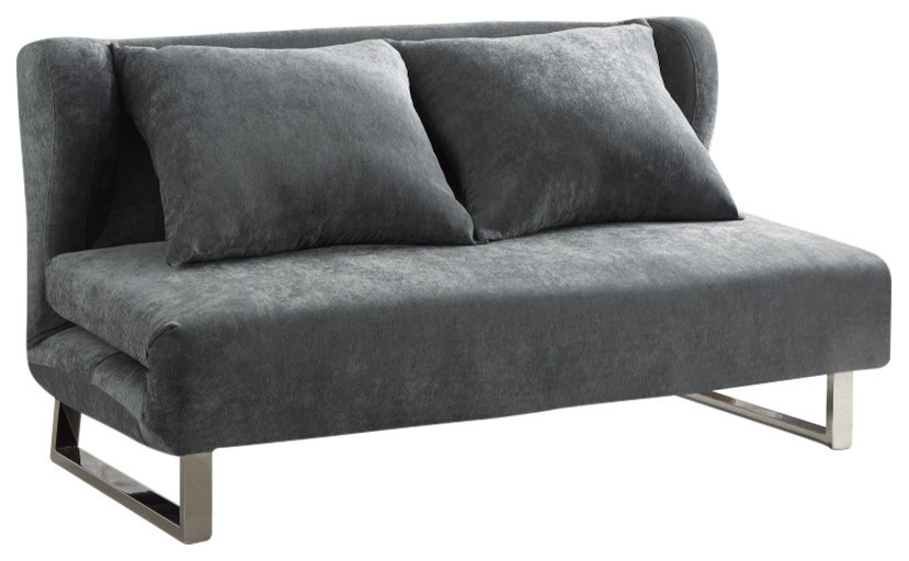 Velvet Modern Sofa Bed With Winged Back Design Gray