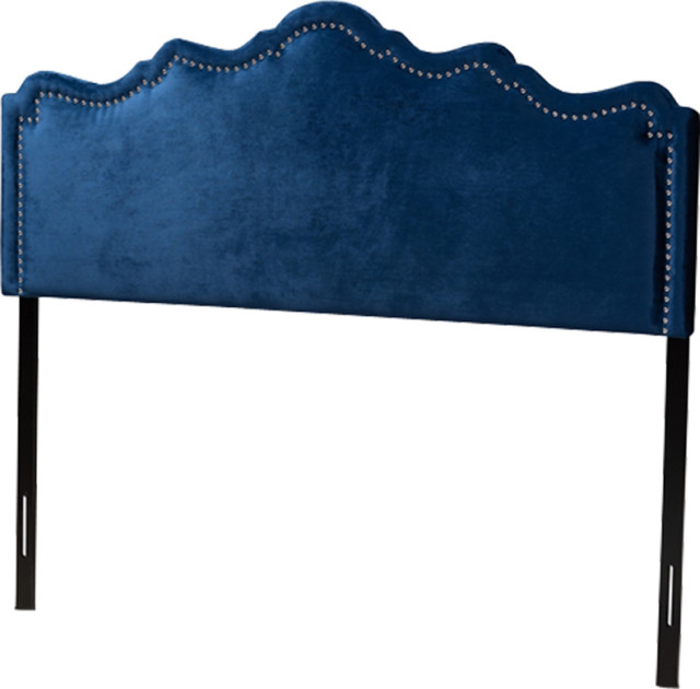 Modern Navy Blue Velvet Fabric Upholstered Queen Size Headboard