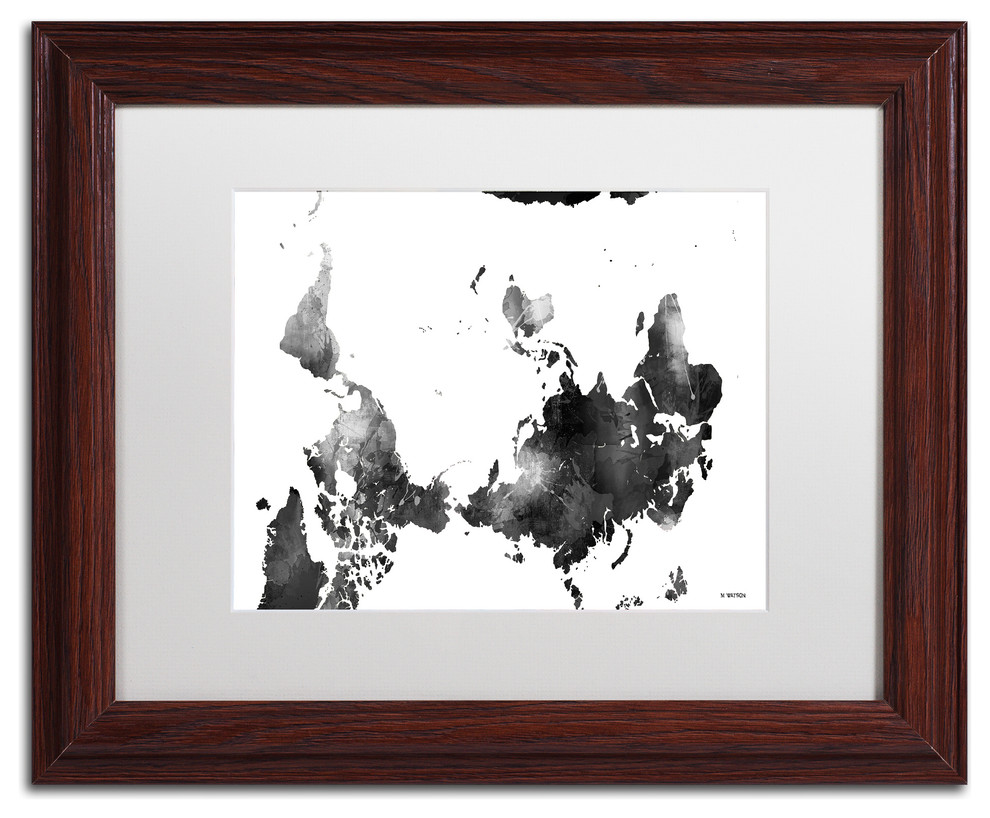 Watson 'Upside Down Map of the World BG-1' Art, Wood Frame, 11"x14", White Matte