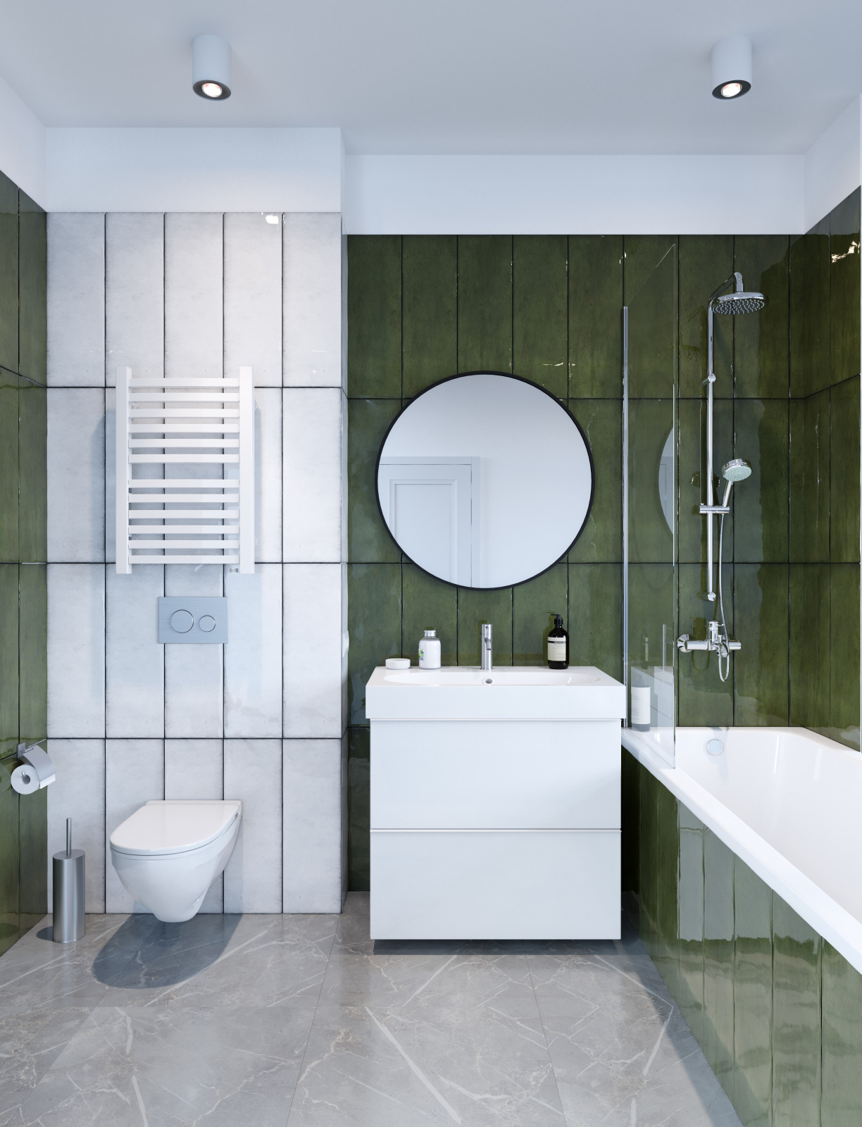 Дизайн интерьера ванной комнаты в квартире в стиле авангард зеленого цвета