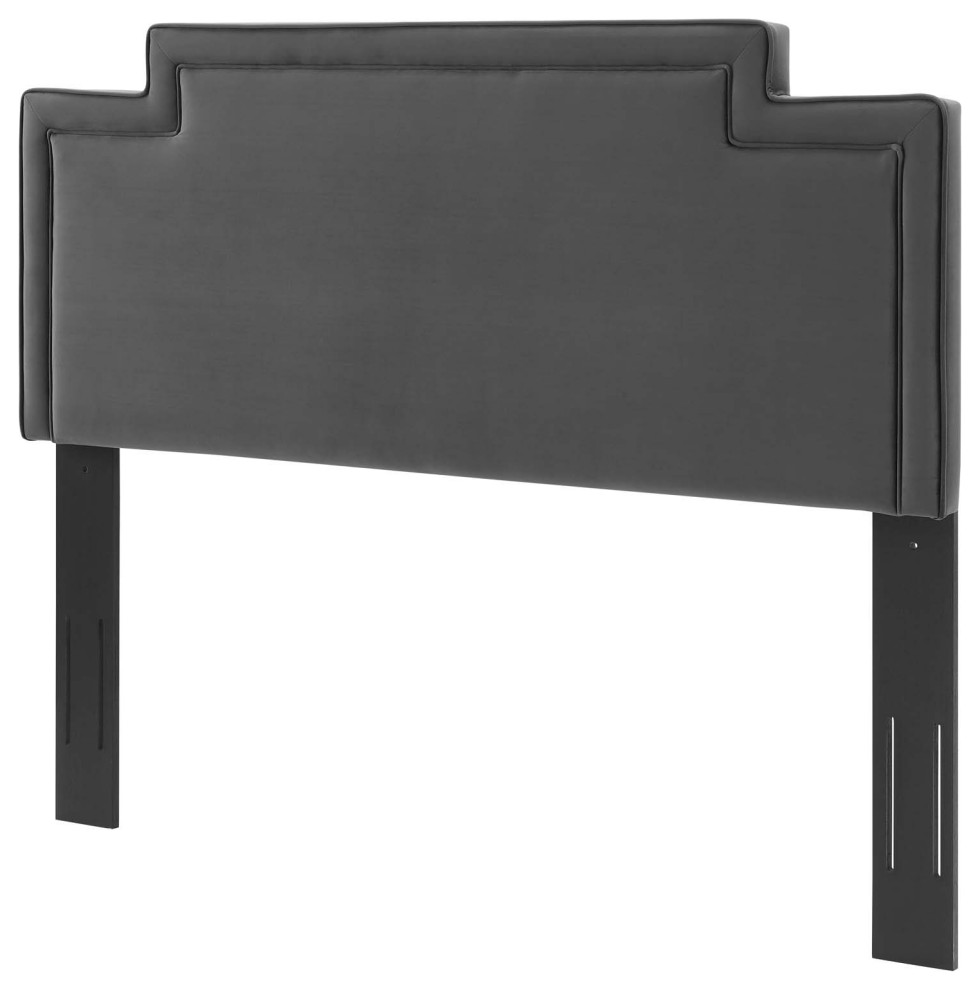 Headboard, King California, Charcoal Velvet, French, Mid Century
