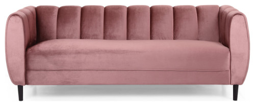 Yuma Modern Velvet 3 Seater Sofa, Blush/Dark Brown