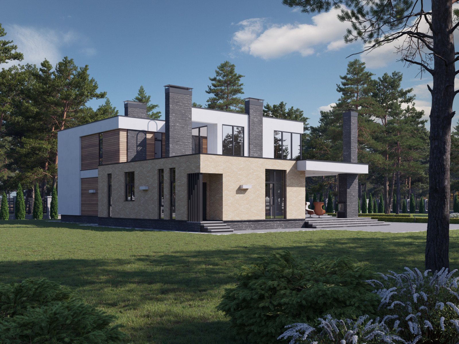 Проект современного дома со вторым светом и бассейном