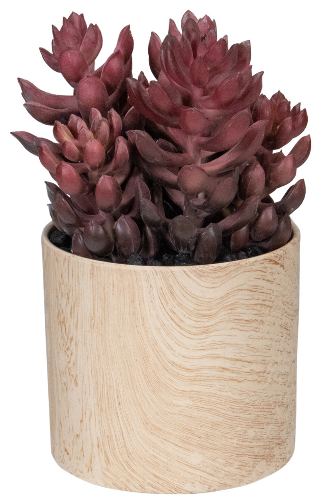7" Purple Artificial Succulent in Faux Wood Pot