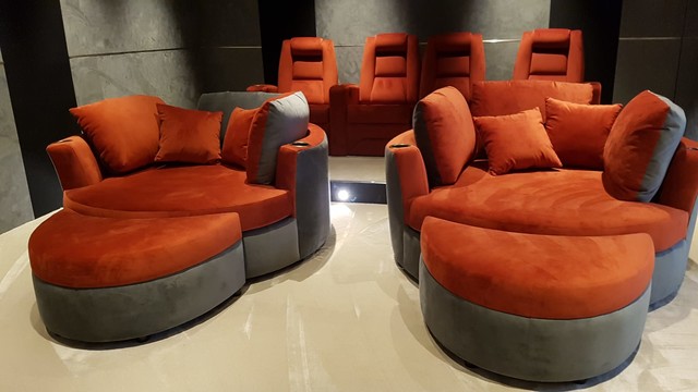 Red Cine Suede Cuddle Couches Modern Home Cinema Vancouver