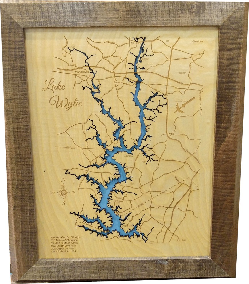 Lake Wylie, South CarolinaWood Lake Map, Small Contemporary Wall Accents by PhD's Houzz