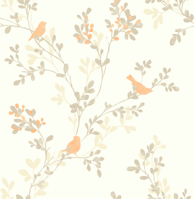 Chirp Orange Birds & Trees Wallpaper - Contemporary - Wallpaper - by