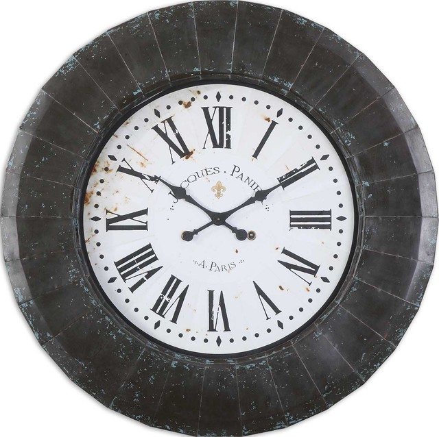 Peronell Large Rustic Iron Wall Clock With Antiqued Edges, 45x45