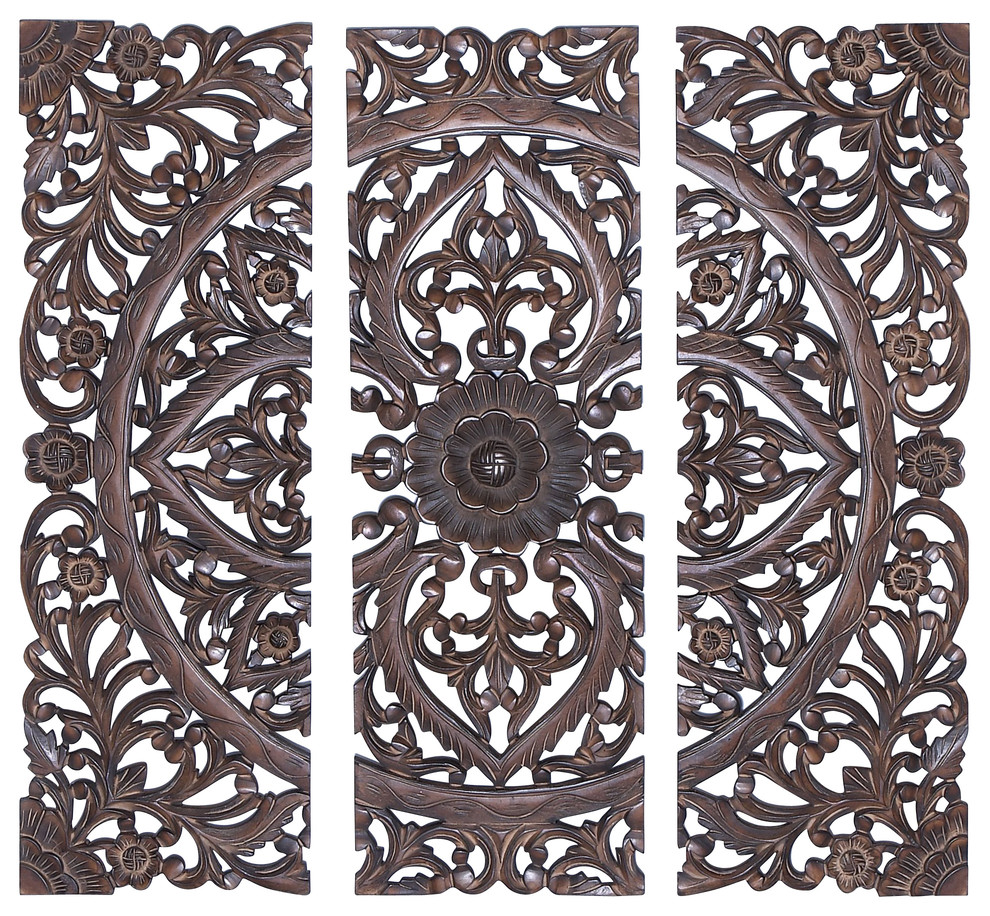 36" Modern Wood Wall Panels With Dark Finish, 3-Piece Set