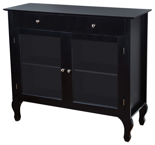 Black Dining Room Buffet Sideboard Server Cabinet With Glass Doors